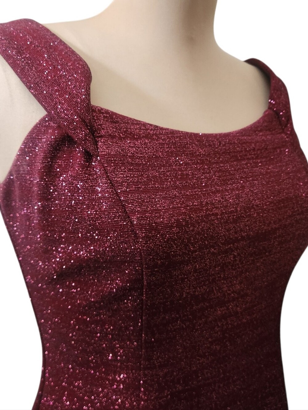 BETSY & ADAM Burgundy Off-the-Shoulder Glitter Mini Cocktail Dress - Size 6 - Picture 6 of 15